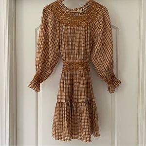 Doen Sabine Dress Orange Meringue Plaid Sz Small